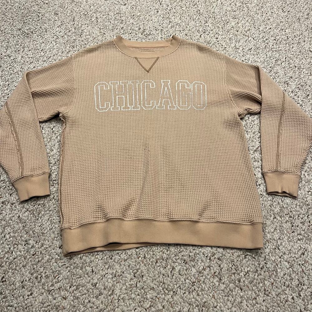 Aerie Waffle Knit Chicago Crewneck S Tan Cozy Classic Casual Cotton Thermal